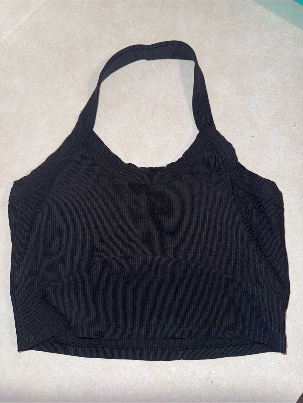 Black Ribbed Halter Crop Top - Women Intimates